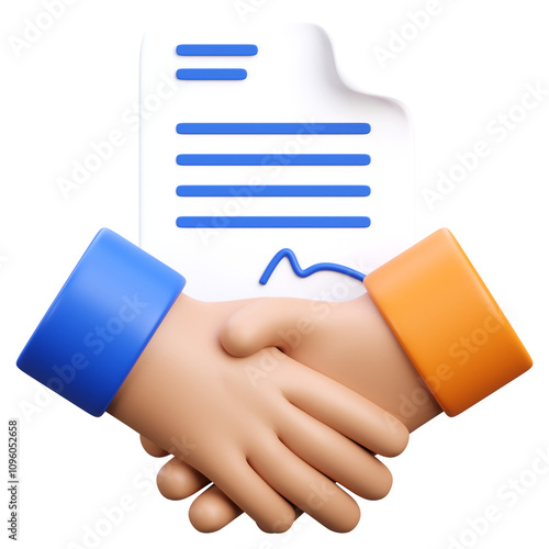 3d render two hands shake with a agreement paper