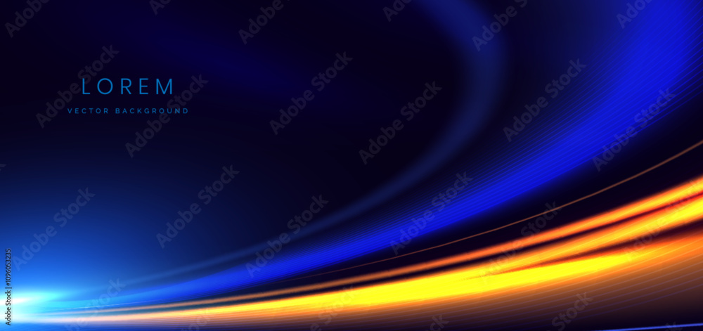 Abstract gold and blue glowing ray curved on dark background. Abstract gold and blue glowing ray curved on dark background.