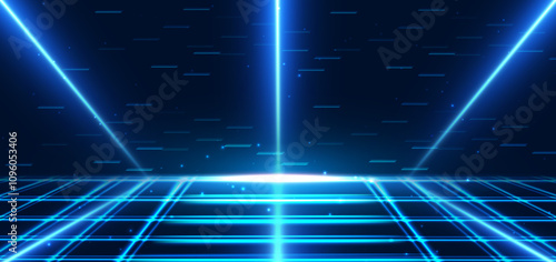 Abstract scene elegant blue light lines on dark background with lighting effect and sparkle.