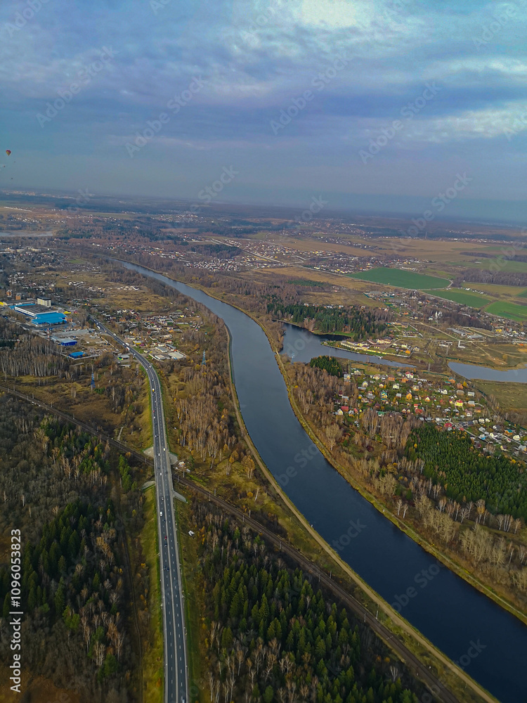 Fototapeta premium Aerial view of the Moscow channel, Russia