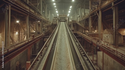 A conveyor belt transporting materials in an industrial facility.