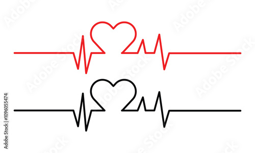 Heart vector icons. Set of heartbeat/heartrate icon on isolated background. Symbol cardiogram heart logo in linear style. Vector illustration.