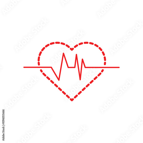 Heart rate or Heart beat pulse vector line icon illustration. Heart icons with heart line.  Heart and cardiorgam for medical apps and websites. 