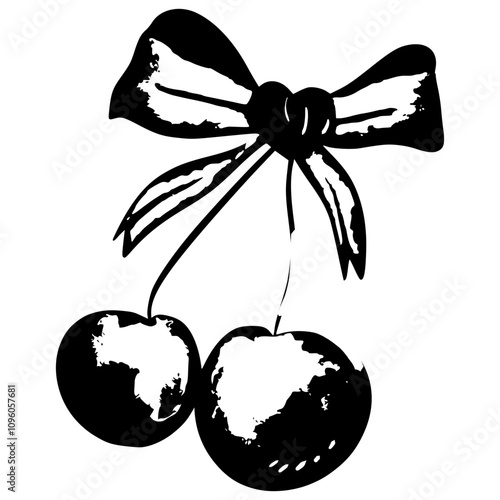 hand drawn cherry with bow coquette clipart, cute, y2k, aesthetic, bows clipart, Coquette, Gift bow clipart Decoration valentine, cherry drawing, silhouette, vintage cherry di cut for prints, cherries