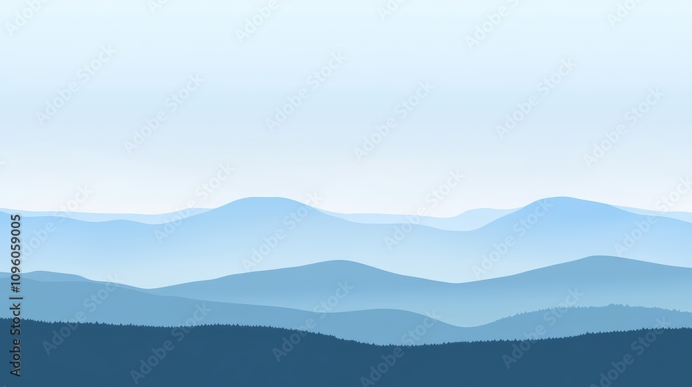 Serene Landscape with Soft Blue Tones and Gentle Hills Under a Clear Sky Inviting Tranquility and Peace in Nature's Embrace Serene Landscape with Soft Blue Tones and Gentle Hills Under a Clear Sky Inviting Tranquility and Peace in Nature's Embrace