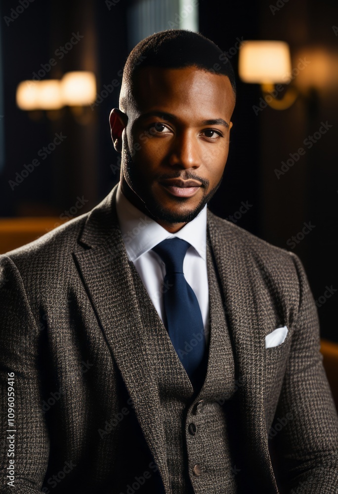 African-American man in a business suit and white dress shirt poses confidently with his hands clasped in a headshot style. He has a square jawline, short hair, and a serious expression on his face. T African-American man in a business suit and white dress shirt poses confidently with his hands clasped in a headshot style. He has a square jawline, short hair, and a serious expression on his face. T
