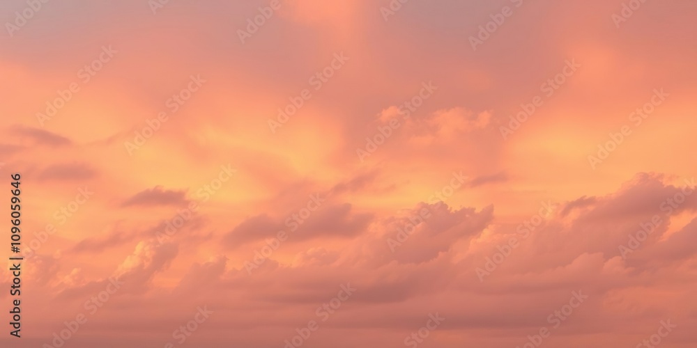 Obraz premium Softly glowing pinks and corals dominate the summer sky as a serene sunset paints the clouds in shades of warm golden hues, daybreak,