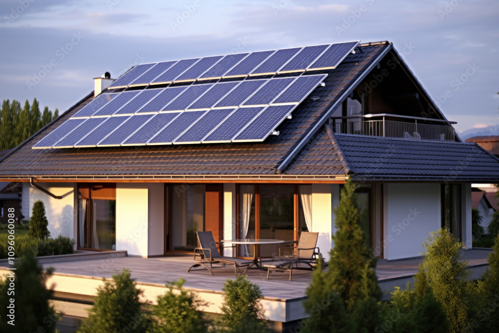 Solar panels producing energy on a roof of a clean residential house high resolution,. Solar panels producing energy on a roof of a clean residential house high resolution,.