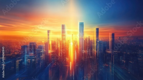 Dynamic futuristic cityscape, an abstract wallpaper or background concept, likely to become a best-seller photo