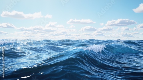 create an ocean wave photo with a realistic styleï¼Œonly a wave, in ocean and blue sky