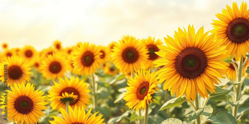 Obraz premium stunning watercolor sunflower field on a warm summer day, watercolor sunflowers, warm weather