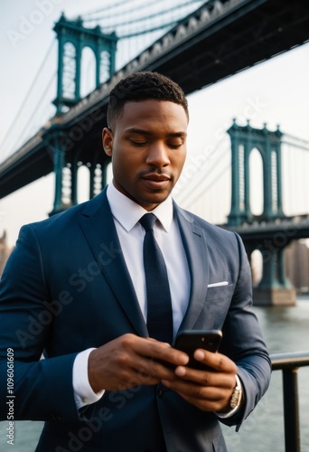 An executive portrait of an older African American man in a navy blue suit and white shirt stands before a black background with his hands clasped in a confident stance. The subject is lit by studio l photo