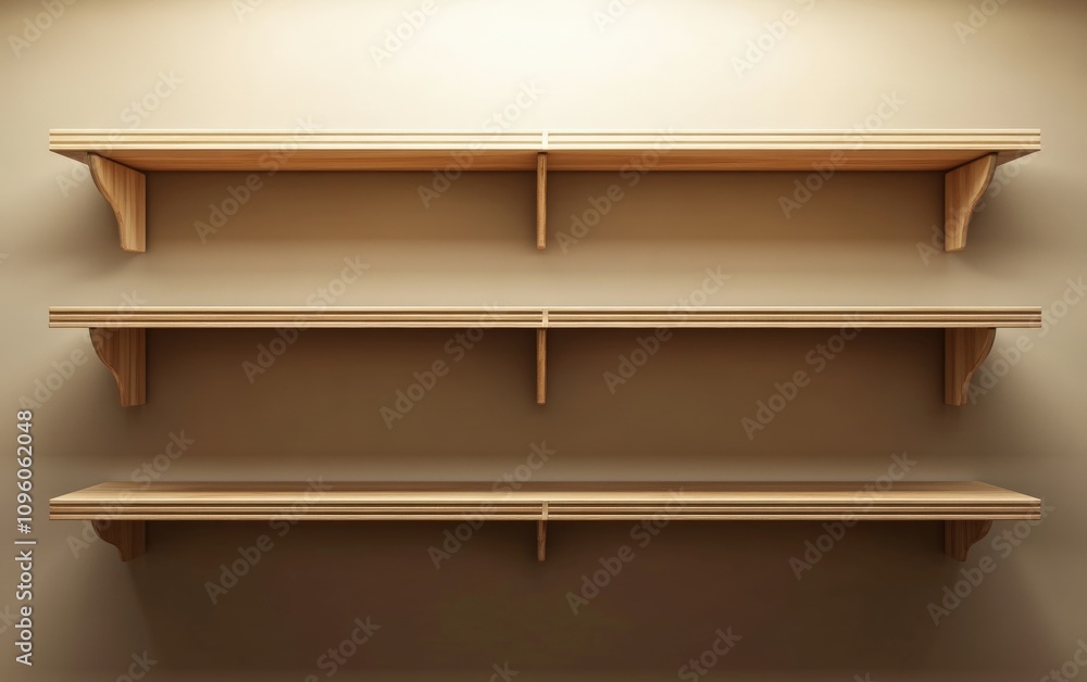 Fototapeta premium Empty shelves. empty wooden supermarket shelves christmas background 