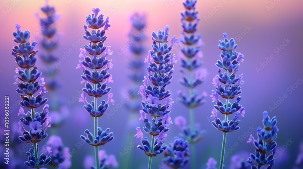 Softfocus closeup of lavender in bloom, pastel colors blending into a soft background, gentle morning light illuminating the flowers Softfocus closeup of lavender in bloom, pastel colors blending into a soft background, gentle morning light illuminating the flowers