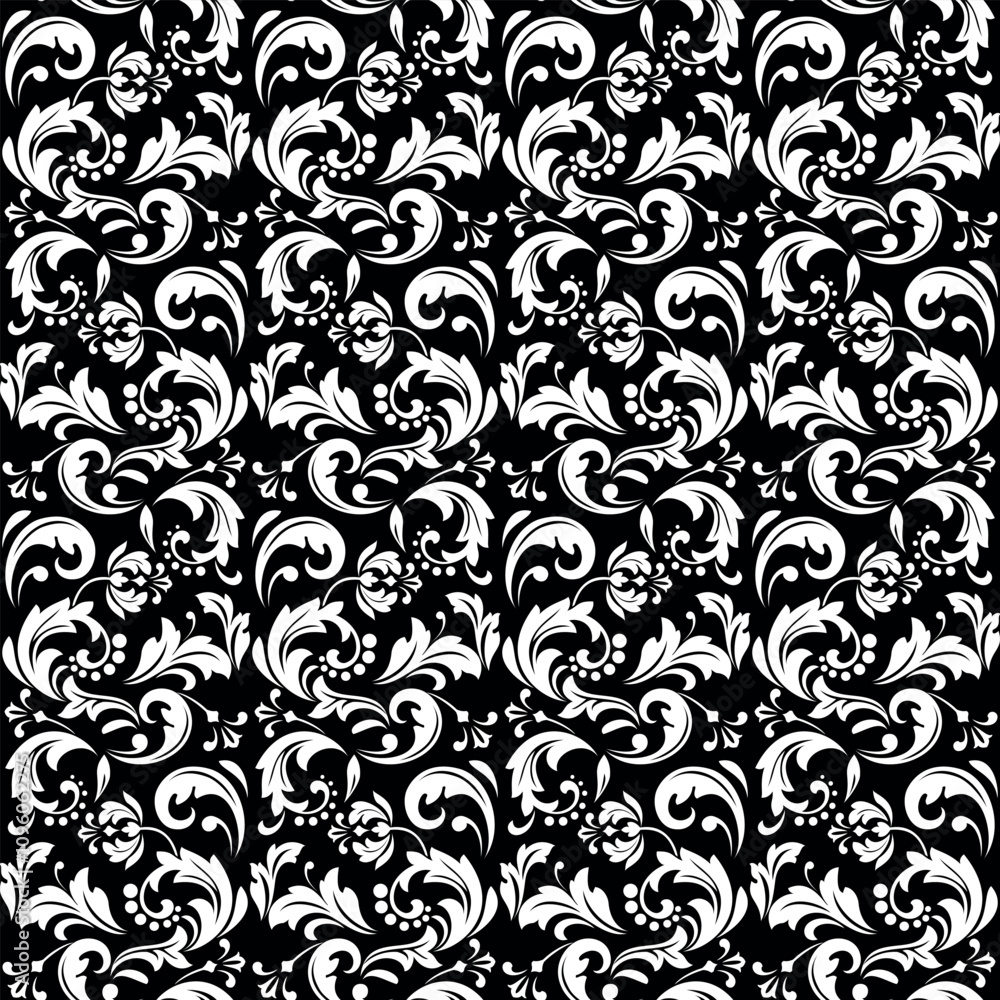 Flower pattern. Seamless white and black ornament. Graphic vector background. Flower pattern. Seamless white and black ornament. Graphic vector background.