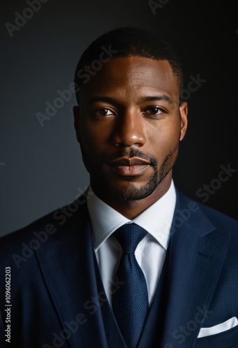 Portrait of male in a suit black businessman portrait Ultra realistic Photorealistic hyperdetailed photography soft light head and shoulders portrait cover