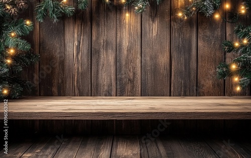 Empty shelves. empty wooden supermarket shelves christmas background 