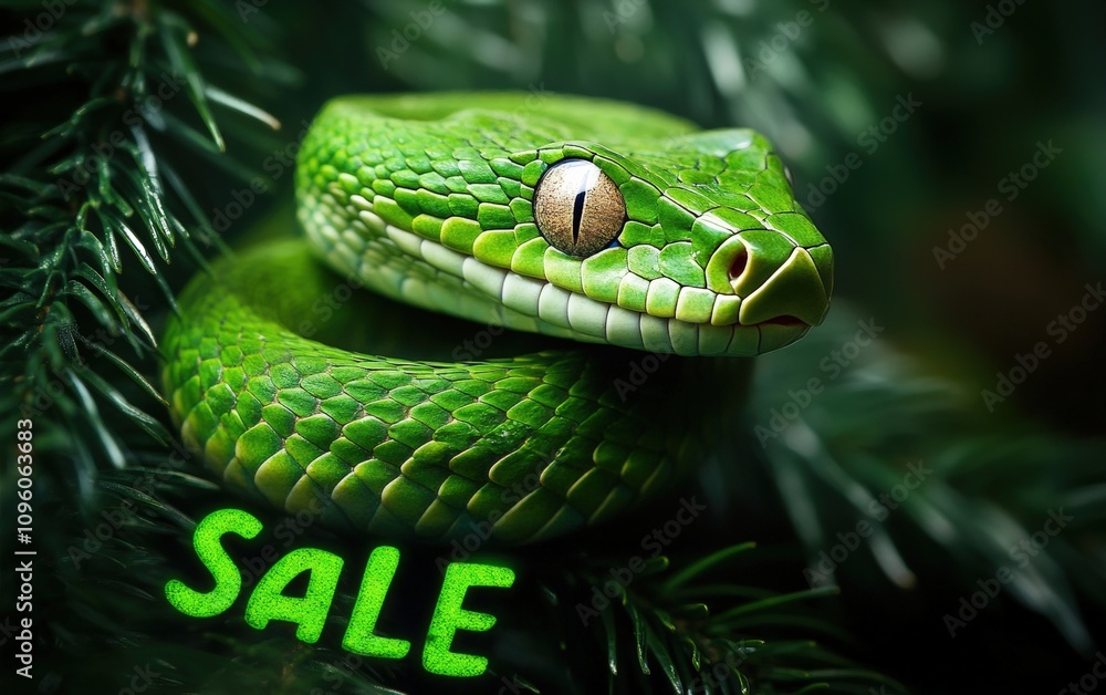 Fototapeta premium green snake with text 