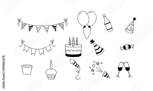 Hand drawn sketch doodle birthday icon element