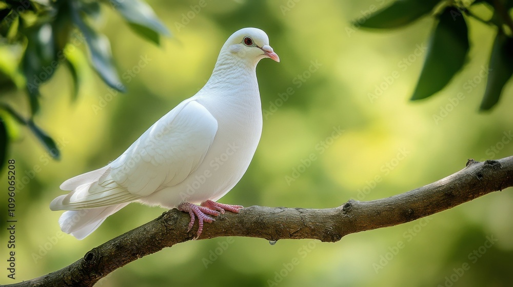 White dove perched on a garden branch White dove perched on a garden branch