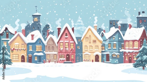 Winter town. Christmas town illustration.