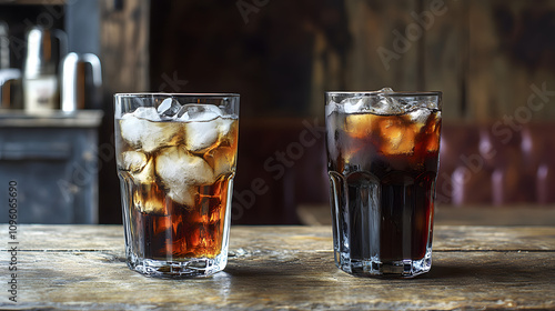 A Visual Contrast of Two Cold Black Coffees: Clear vs. Murky, An Icy Beverage Experience photo