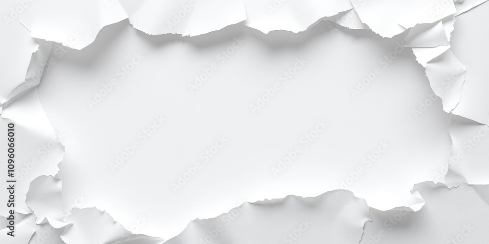 Torn and crumpled paper edges with white background, white background, torn paper Torn and crumpled paper edges with white background, white background, torn paper