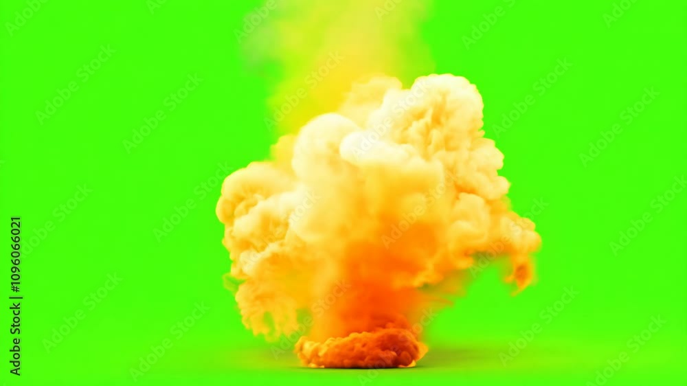 Dramatic Explosion of Orange Smoke on Green Screen Background Dramatic Explosion of Orange Smoke on Green Screen Background