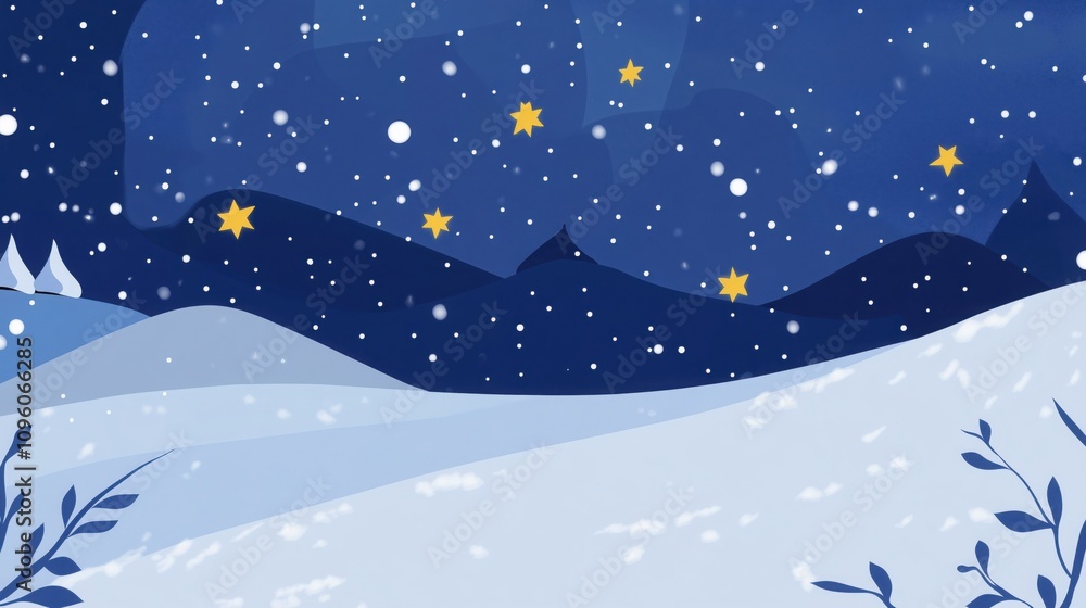 Starry Night Sky with Snowflakes Background Starry Night Sky with Snowflakes Background