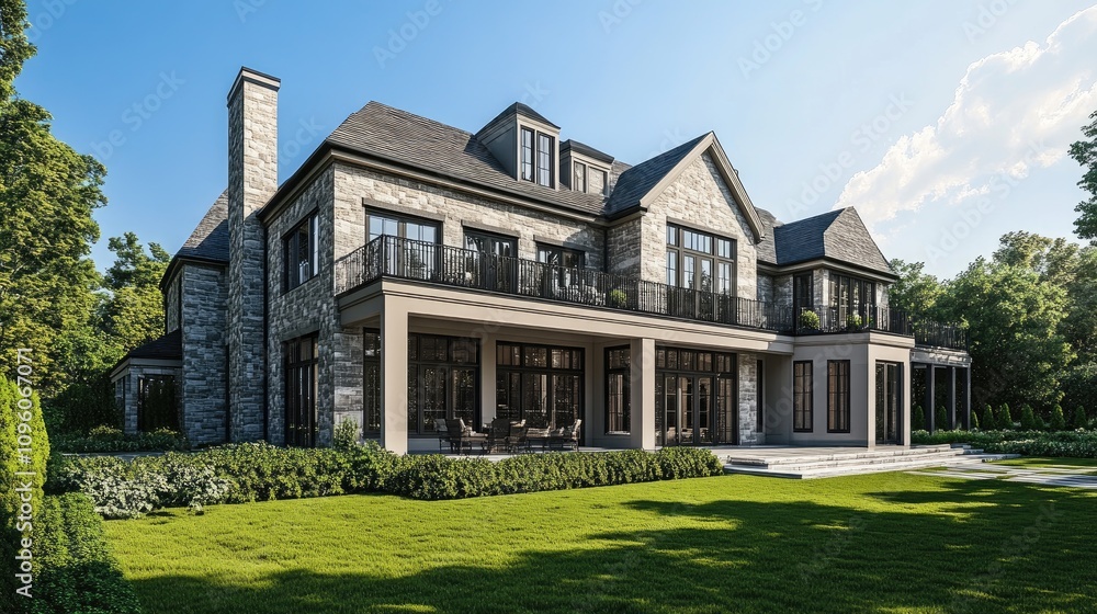 Luxury Modern Home 3D Rendering in Natural Setting Luxury Modern Home 3D Rendering in Natural Setting