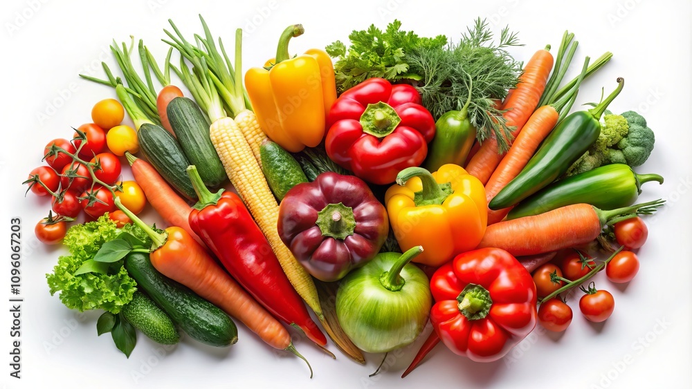 A Colorful Array of Fresh and Ripe Vegetables Isolated on White Background, Perfect for Culinary Inspiration and Healthy Eating Concepts A Colorful Array of Fresh and Ripe Vegetables Isolated on White Background, Perfect for Culinary Inspiration and Healthy Eating Concepts