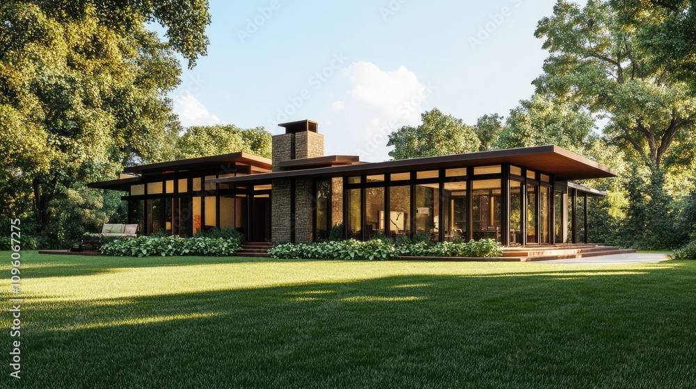 Obraz premium Modern 3D Rendering of House Exterior in Nature