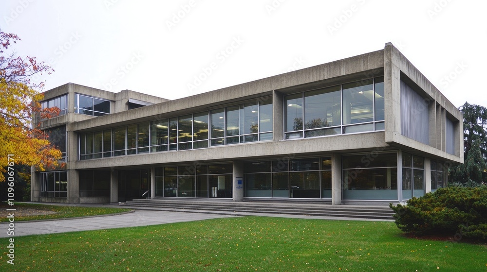 Modern 1960s Office Building with Geometric Design Modern 1960s Office Building with Geometric Design