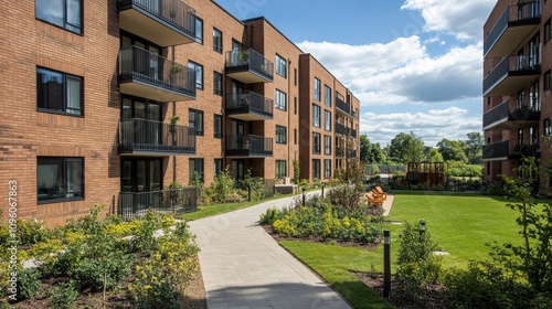 Modern Apartment Complex with Scenic Landscape