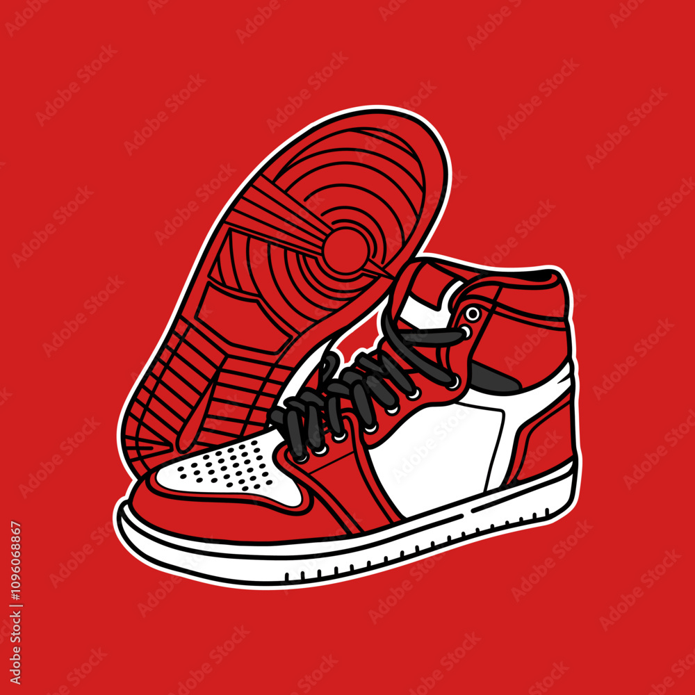 A minimalist vector illustration of a classic red and white sneaker. A minimalist vector illustration of a classic red and white sneaker.