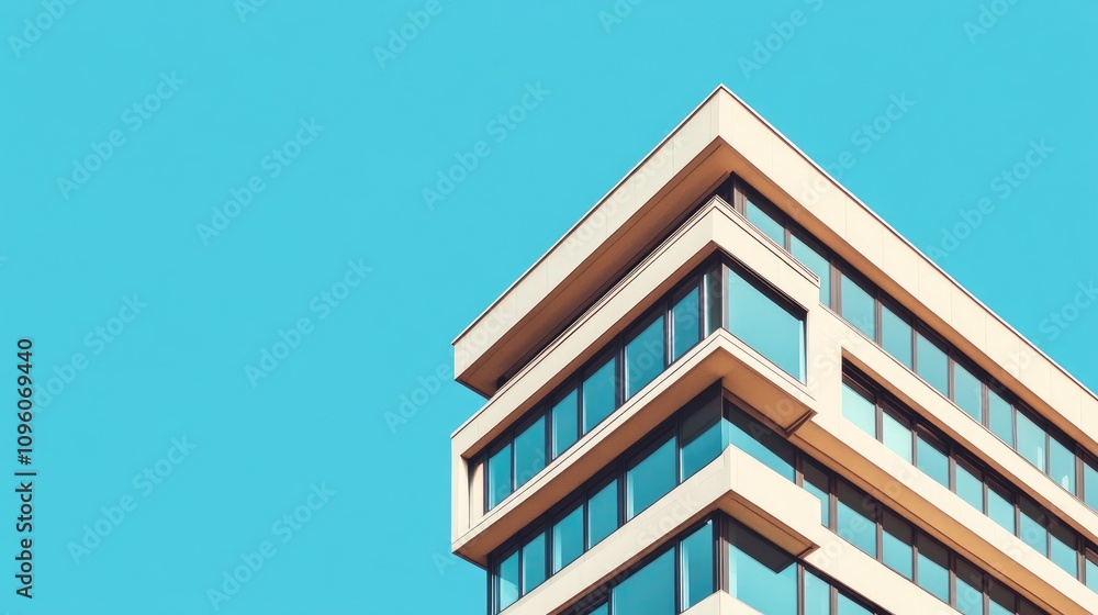 Modern Sleek Office Building Against Blue Sky Modern Sleek Office Building Against Blue Sky
