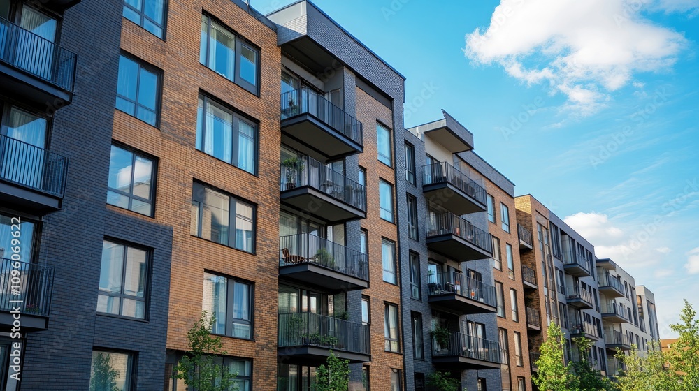 Modern Apartment Building View with Large Windows Modern Apartment Building View with Large Windows