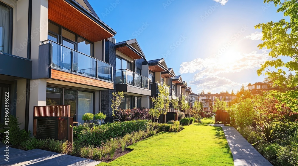 Modern Apartment Complex with Lush Landscaping Modern Apartment Complex with Lush Landscaping