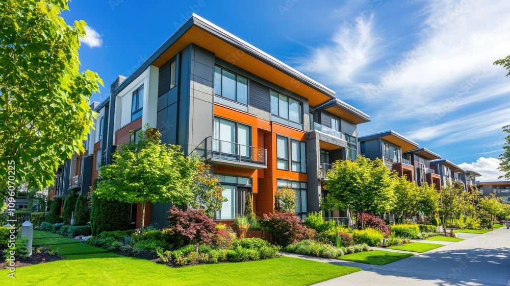 Bright Sunny Day Over Modern Residential Apartments Bright Sunny Day Over Modern Residential Apartments