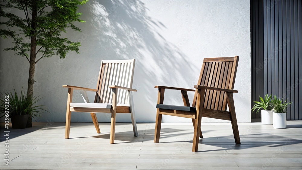 Elegant Black and White Garden Chairs on White Background - Architectural Photography of Stylish Outdoor Furniture for Modern Spaces Elegant Black and White Garden Chairs on White Background - Architectural Photography of Stylish Outdoor Furniture for Modern Spaces