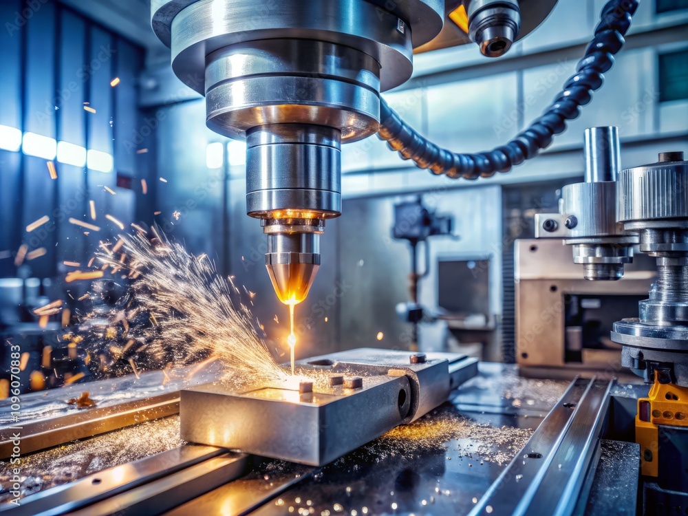 Candid Photography of CNC Metal Machining Process Using Vertical Mill, Capturing Precision and Detail in a Modern Workshop Setting Candid Photography of CNC Metal Machining Process Using Vertical Mill, Capturing Precision and Detail in a Modern Workshop Setting
