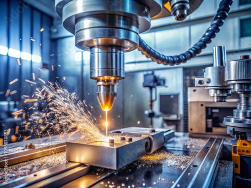 Candid Photography of CNC Metal Machining Process Using Vertical Mill, Capturing Precision and Detail in a Modern Workshop Setting photo