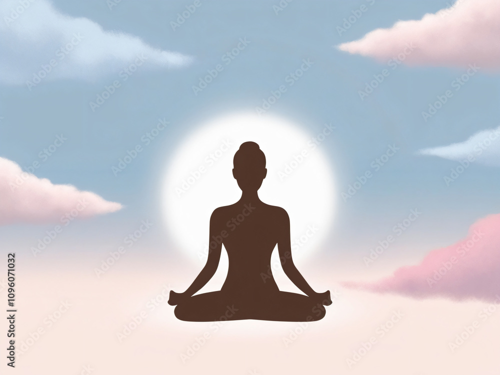 A person meditating in a serene, soft-hued sky backdrop. A person meditating in a serene, soft-hued sky backdrop.