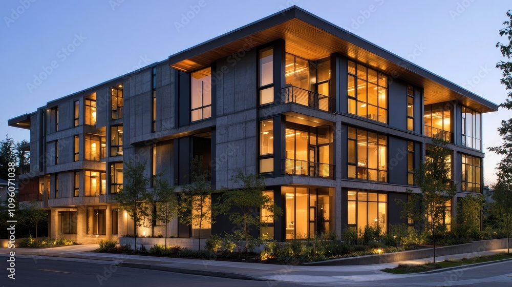 Contemporary Apartment Building at Dusk Contemporary Apartment Building at Dusk