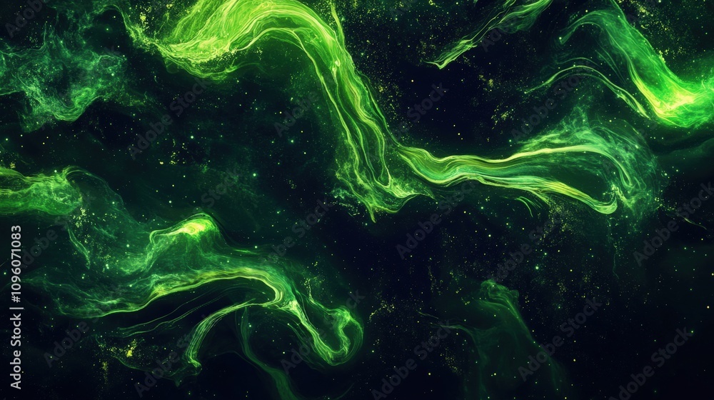 Abstract Green Nebula Swirls in Dark Space Abstract Green Nebula Swirls in Dark Space