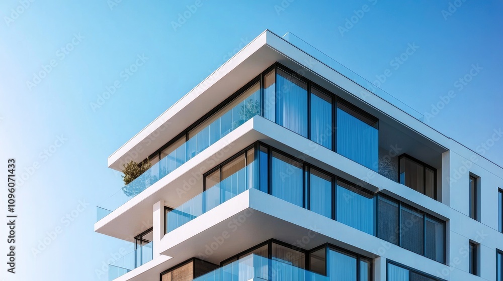 Modern High-Rise Building with Expansive Windows Modern High-Rise Building with Expansive Windows