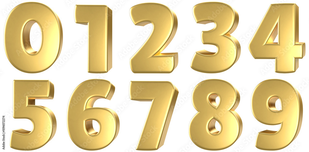set of bold gold numbers 3d render 