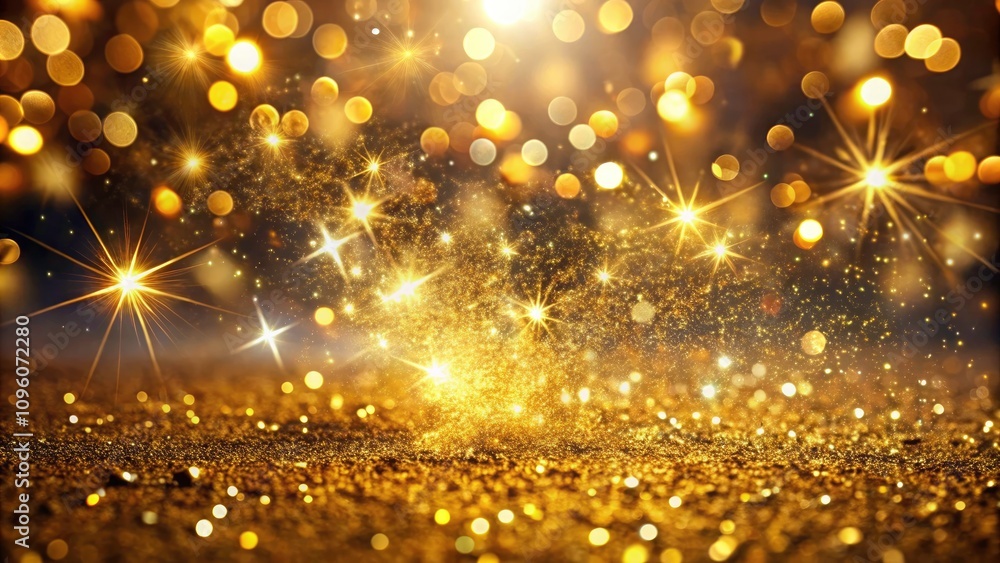 Naklejka premium Gold Glitter Confetti Falling - Sparkling Light Background for Christmas Holiday Magic, Glimmering Shimmer, Festive Fireworks, Golden Party Celebration, and Joyful Sparkle Atmosphere