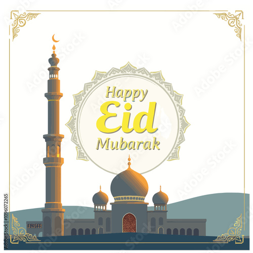 happy eid mubarak card with mosque