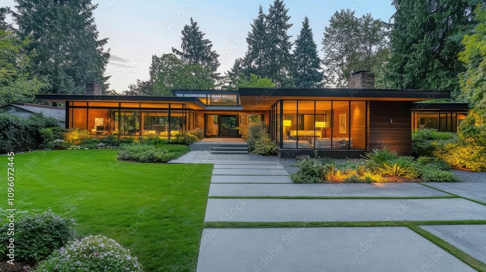 Modern Suburban Home with Glass Panels and Garden Modern Suburban Home with Glass Panels and Garden